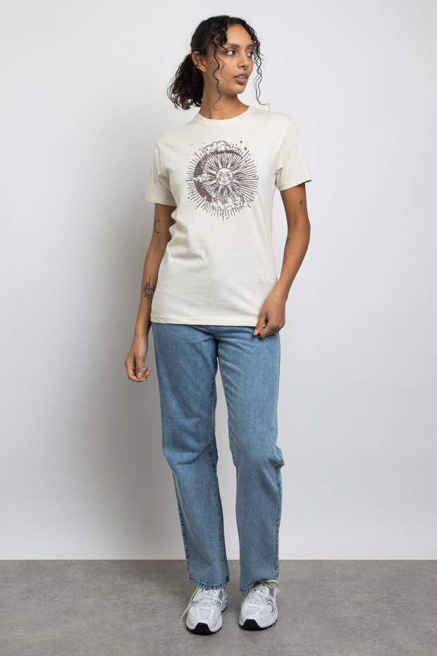 Daisy Street Relaxed T-Shirt with Venice Sun and Moon Graphic