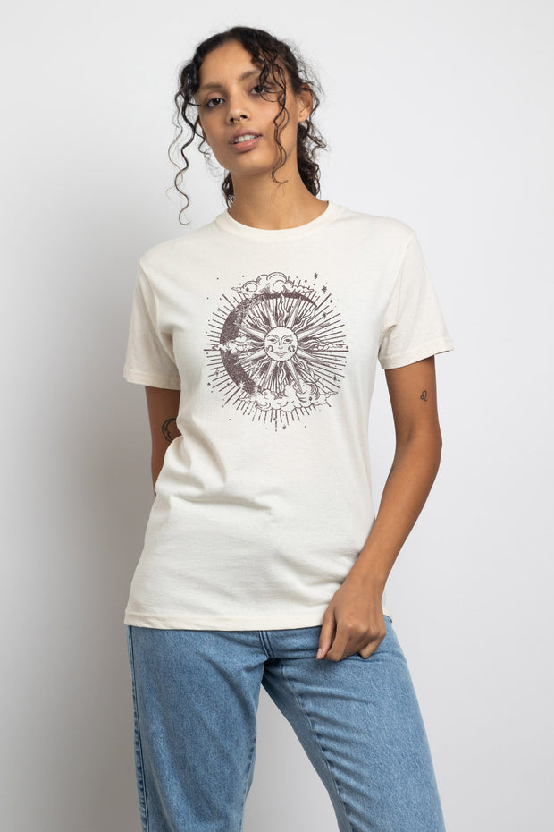 Daisy Street Relaxed T-Shirt with Venice Sun and Moon Graphic
