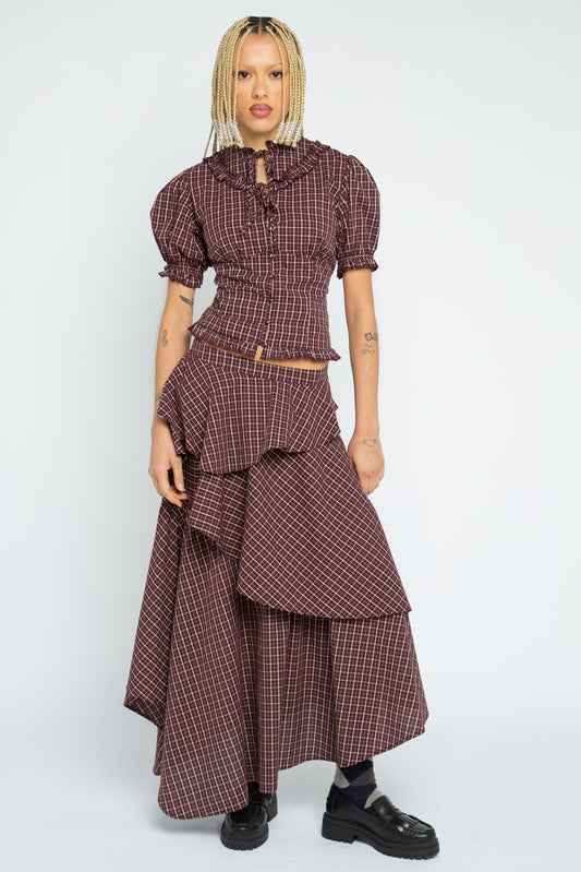 Sloe Check Puff Sleeve Blouse