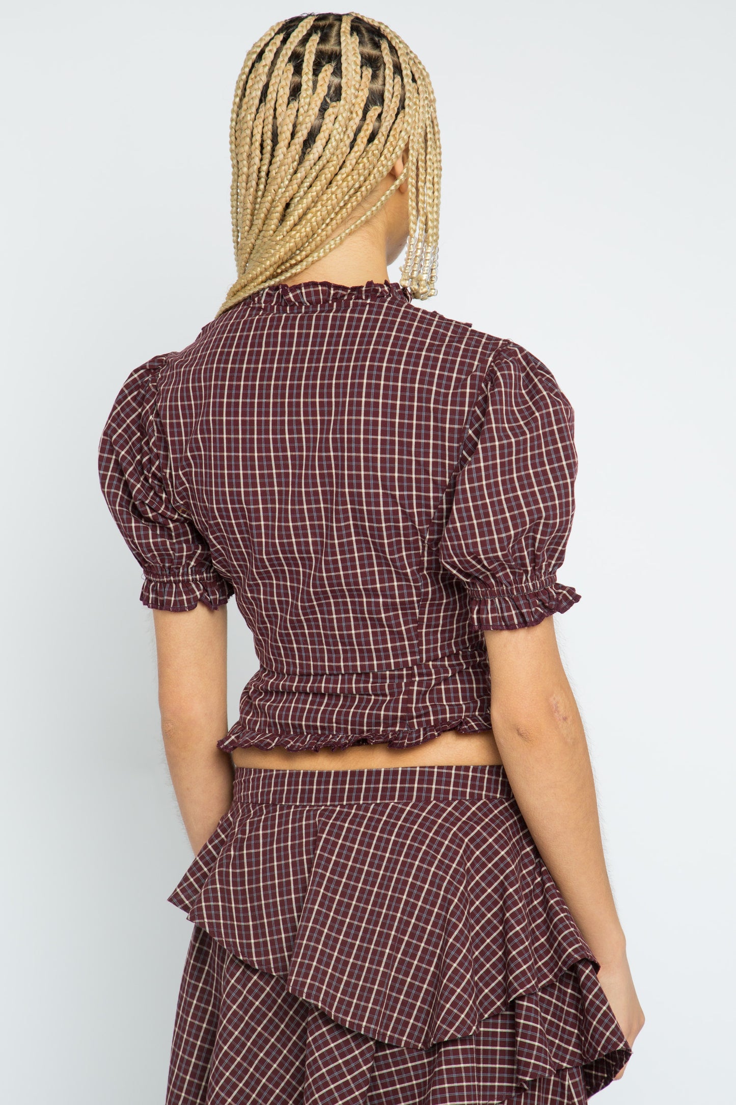 Sloe Check Puff Sleeve Blouse