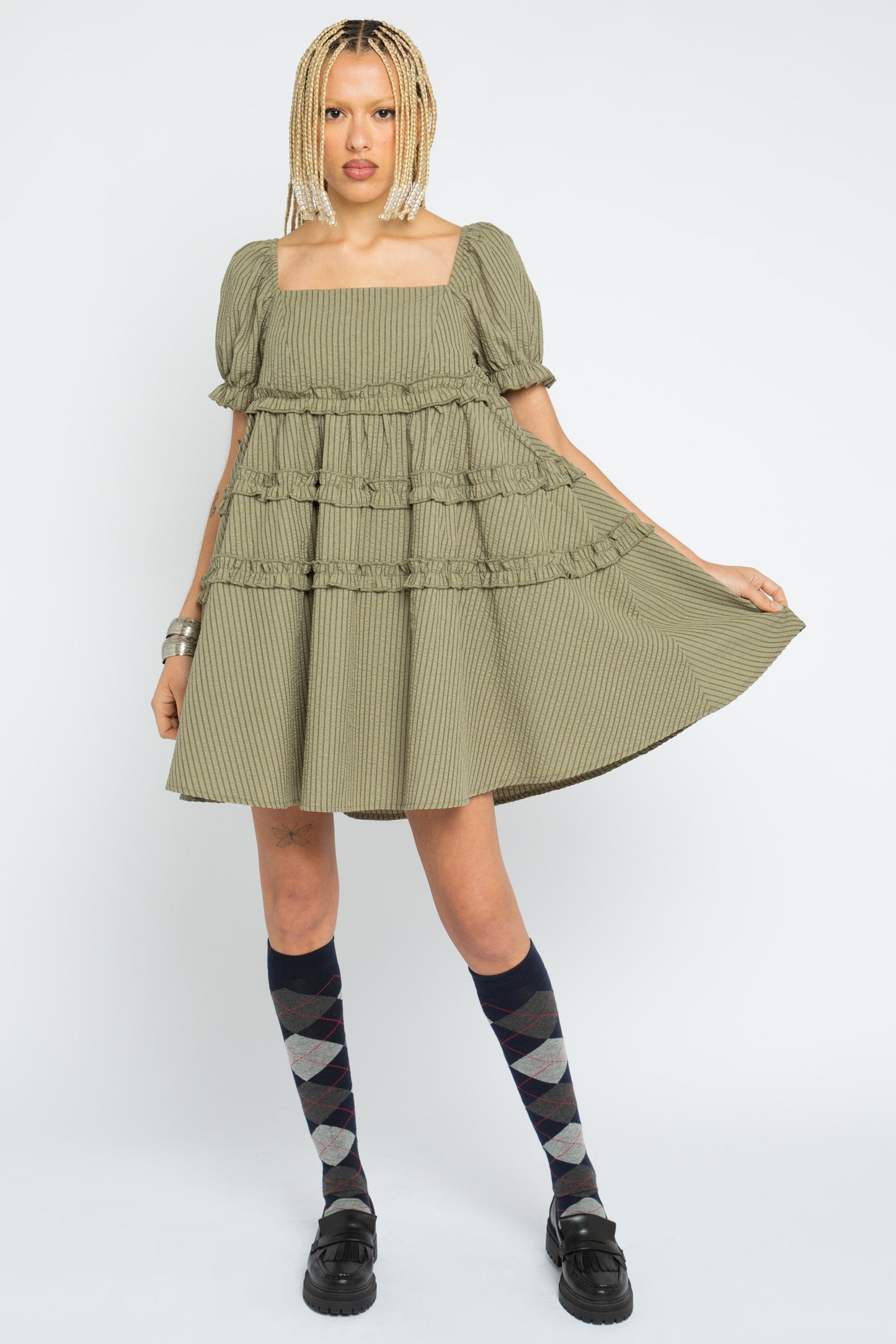 Pine Tiered Smock Dress