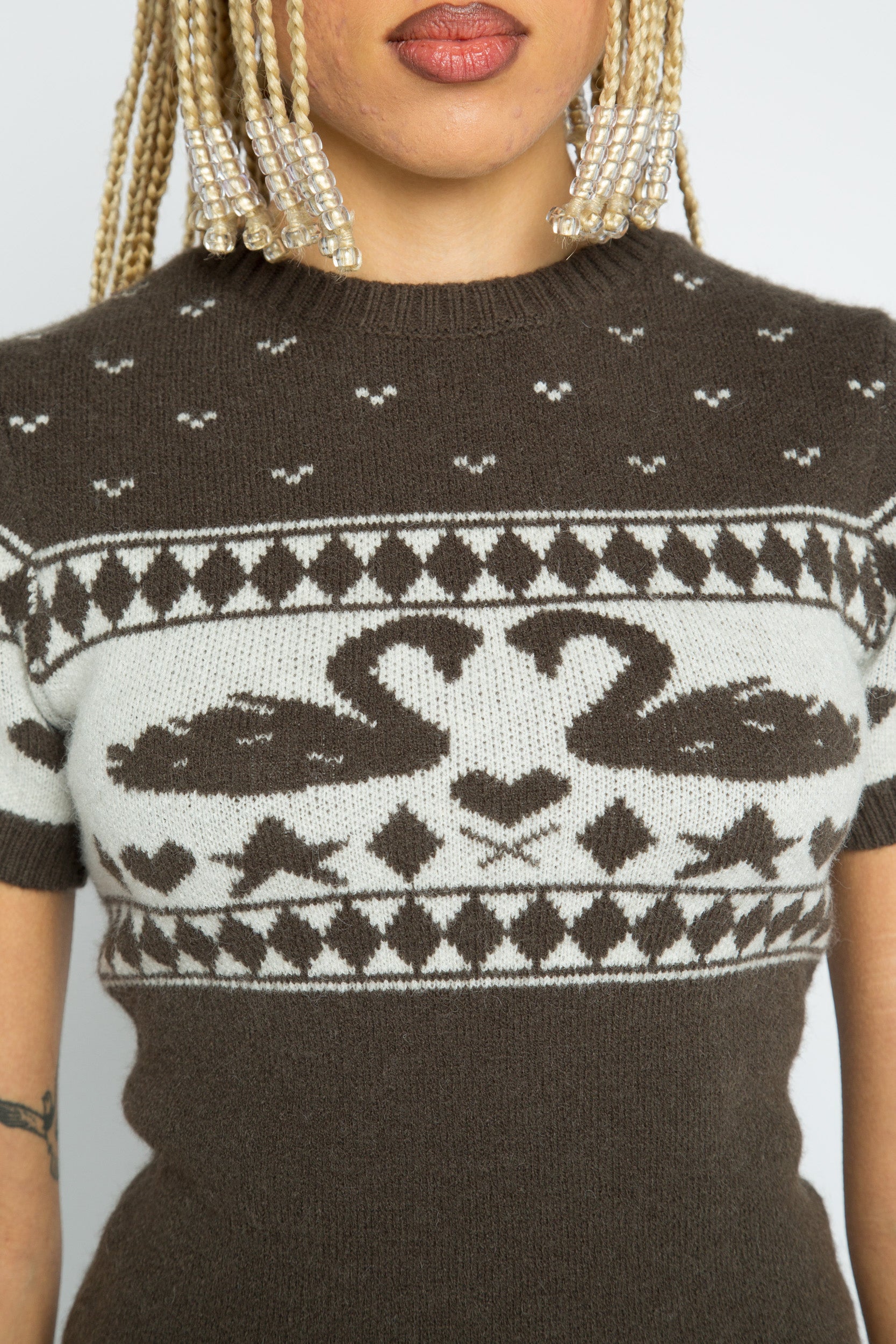 【BLACK2】Patterned knit tee Ribbed knit t-shirt - Women | MANGO United Kingdom