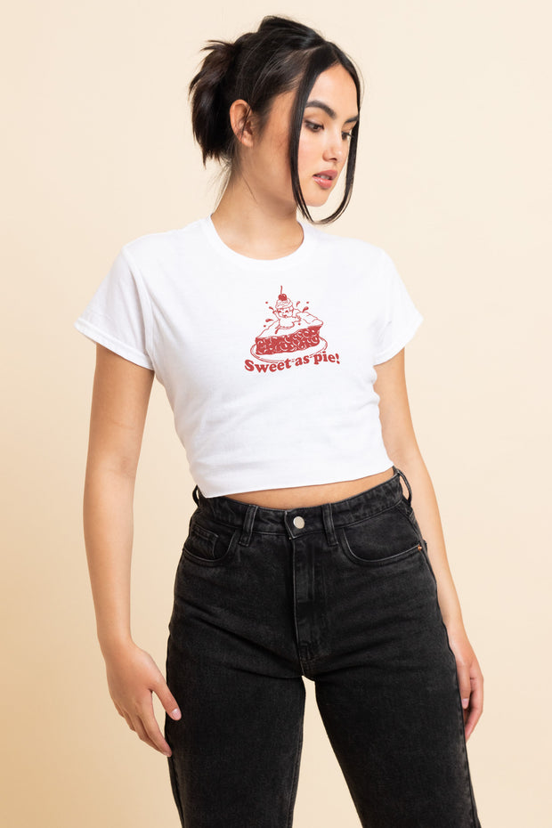Daisy Street Slim Crop T-Shirt with Sweet As Pie Print