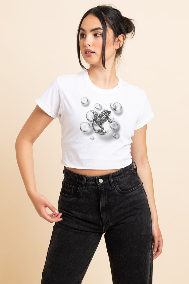 Daisy Street Slim Crop T-Shirt with Frog Print