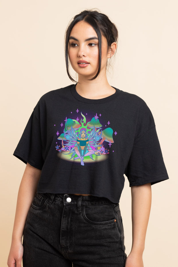 Daisy Street Relaxed Crop T-Shirt with Fairy Print