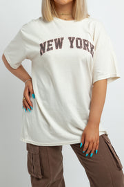 Daisy Street Relaxed T-Shirt with New York Distressed Graphic