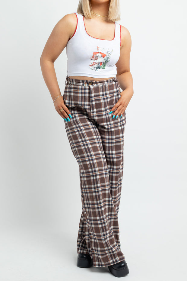 Daisy Street Check Trousers in Brown