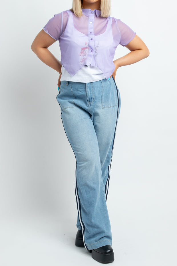 Daisy Street Plus Mesh Shirt in Lilac
