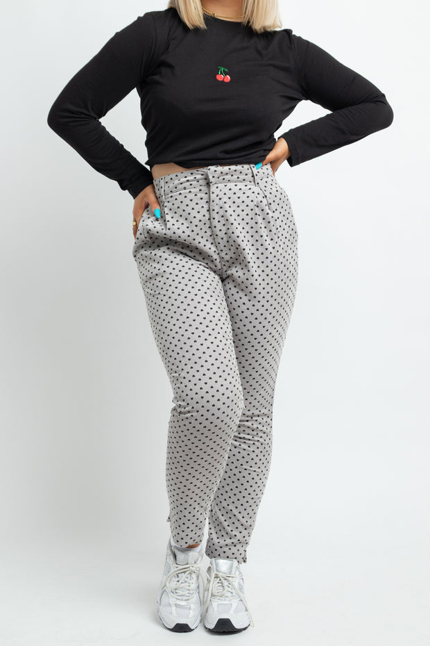 Daisy Street Polka Dot Tailored Trousers in Stone Grey