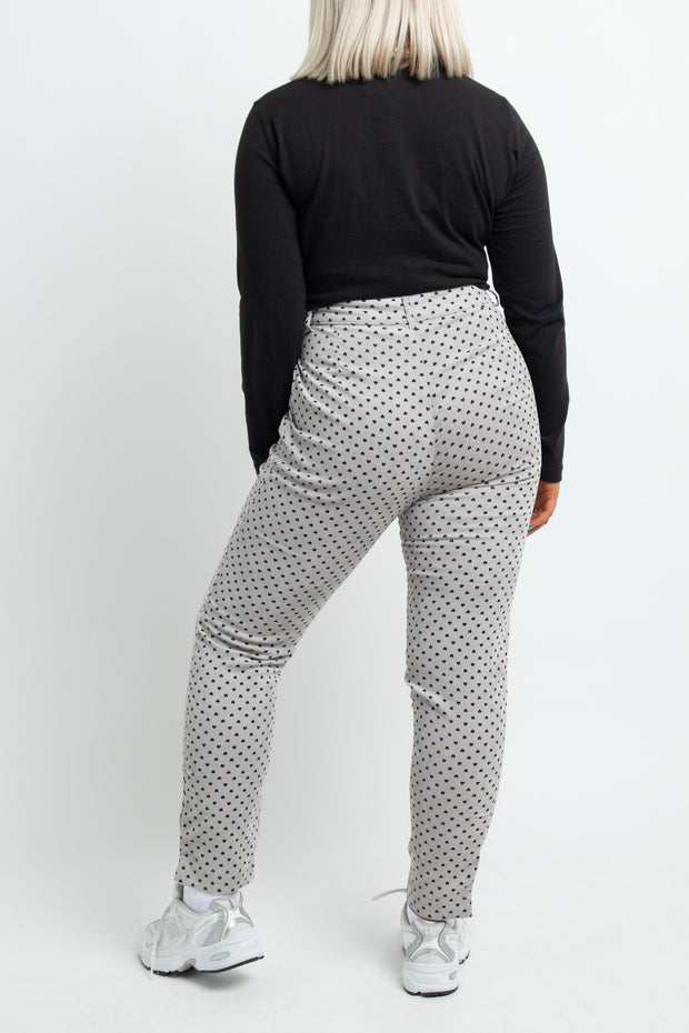 Daisy Street Polka Dot Tailored Trousers in Stone Grey