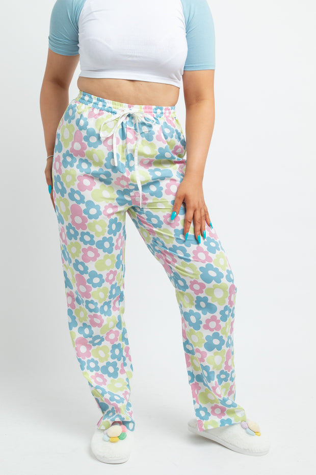 Daisy Street Pyjama Bottoms with Scrunchie in Pastel Floral