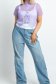 Daisy Street Plus Mesh Shirt in Lilac