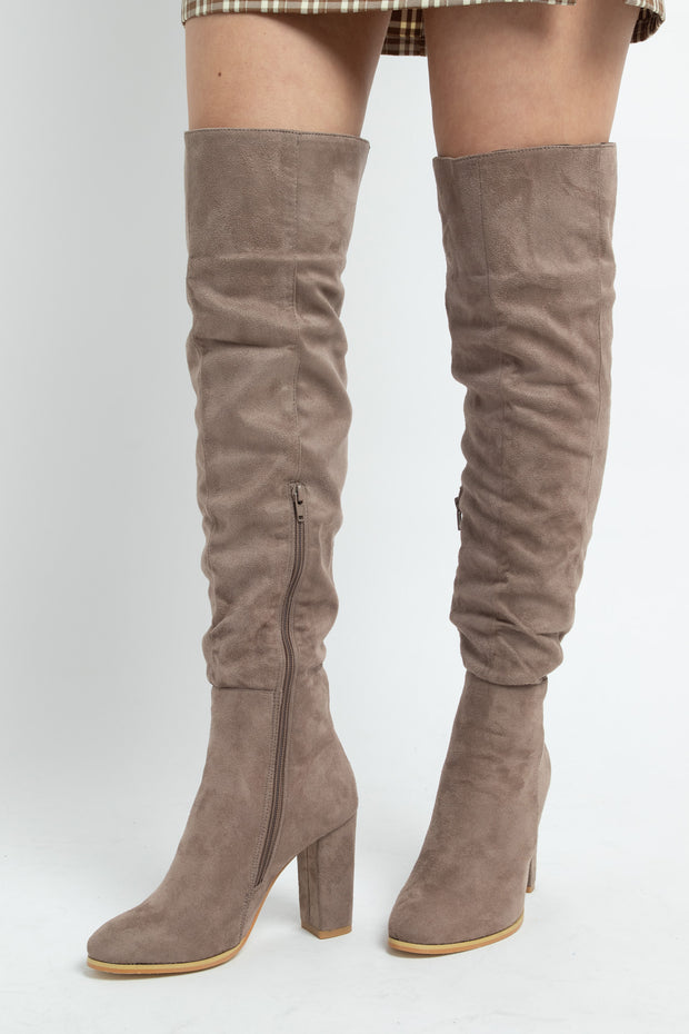 Daisy Street Taupe Heeled Over the Knee Boots