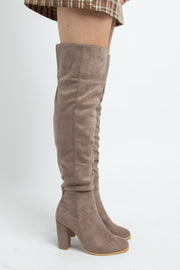 Daisy Street Taupe Heeled Over the Knee Boots