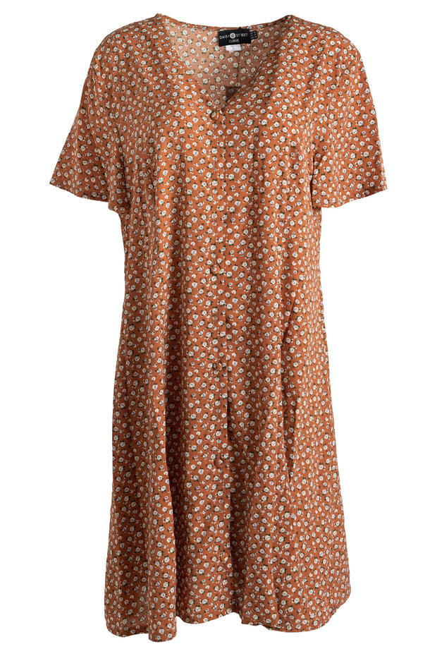 Daisy Street Plus Dress in Brown Floral
