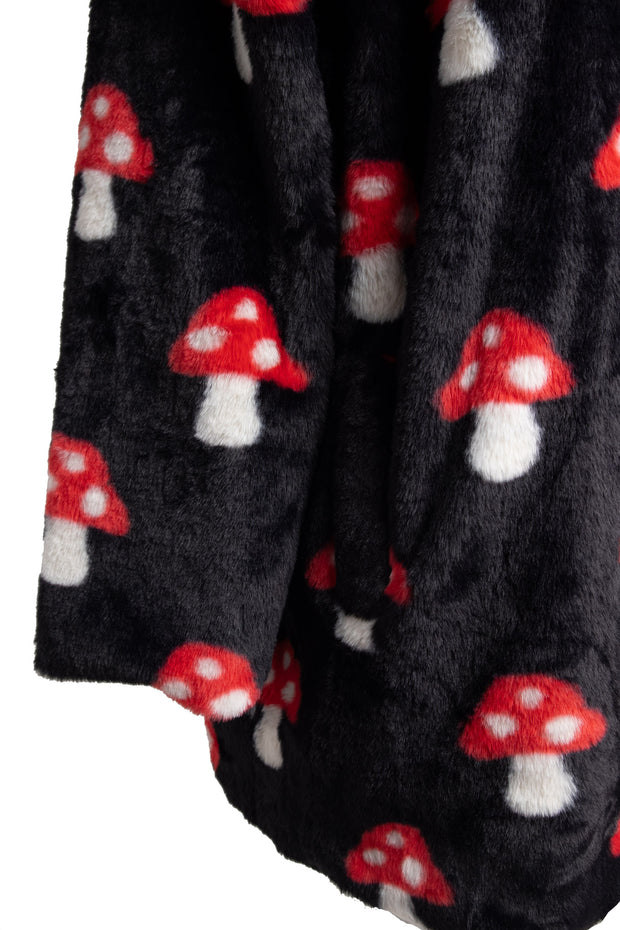 Daisy Street Fur Coat in Mushroom Print