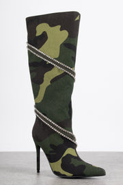 Tammy Girl Embellished Heeled Knee Boots in Camo