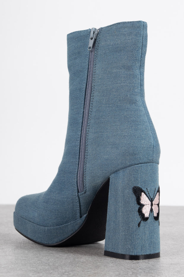 Tammy Girl Butterfly Heeled Ankle Boots in Denim
