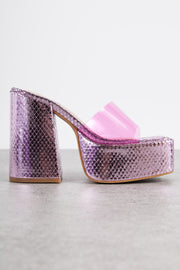 Tammy Girl Exclusive Platform Heeled Sandals in Pink Metallic Perspex