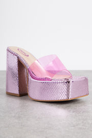 Tammy Girl Exclusive Platform Heeled Sandals in Pink Metallic Perspex