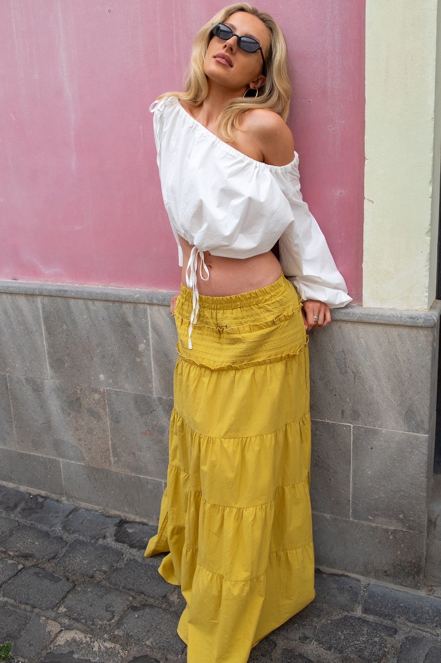 Emma Jean X Daisy St. Chartreuse Tiered Maxi Skirt