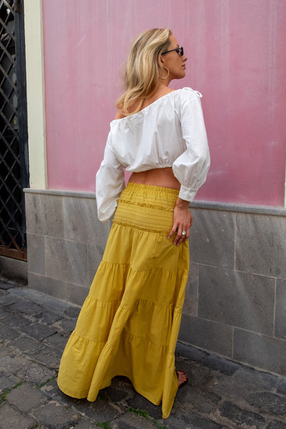 Emma Jean X Daisy St. Chartreuse Tiered Maxi Skirt