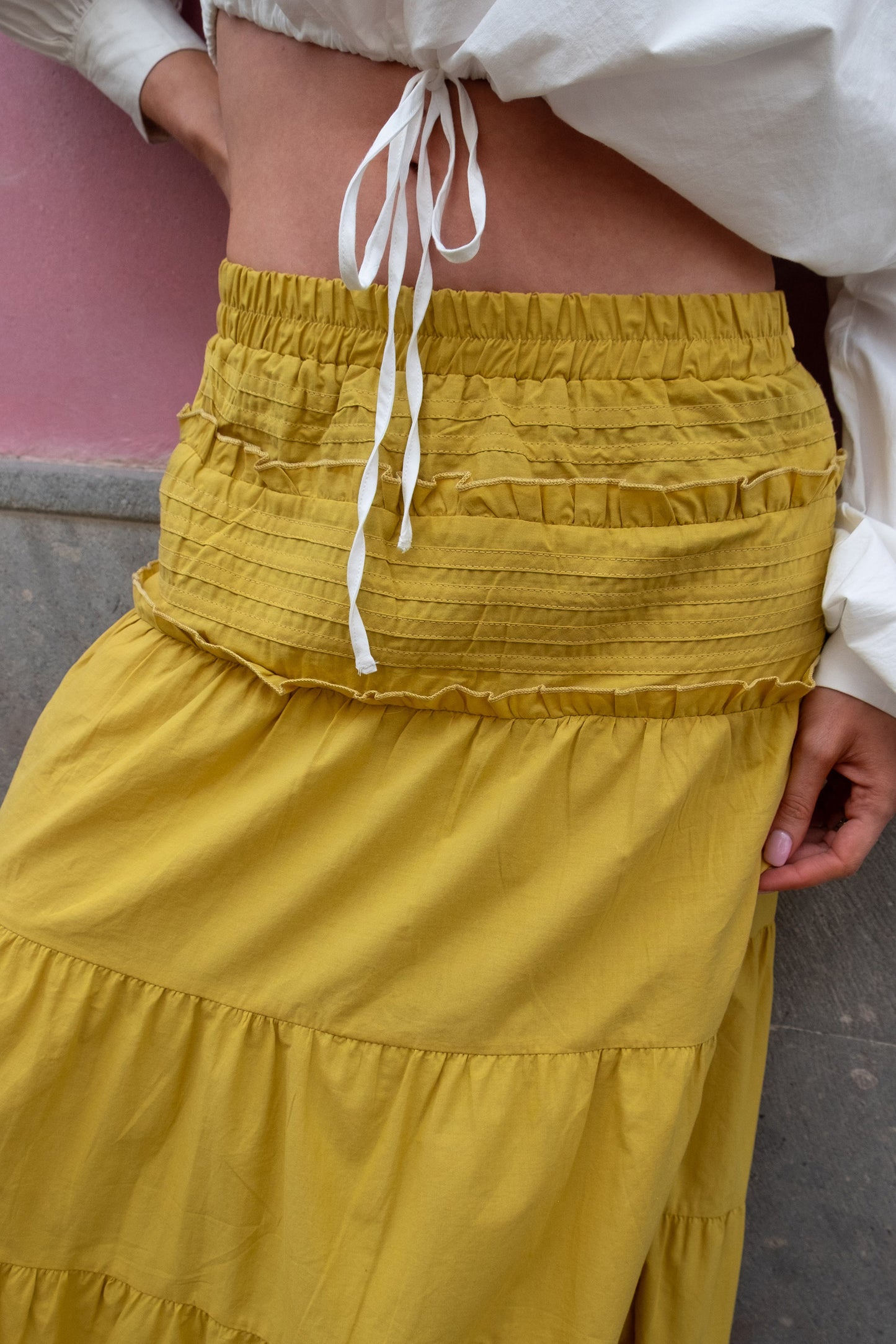 Emma Jean X Daisy St. Chartreuse Tiered Maxi Skirt
