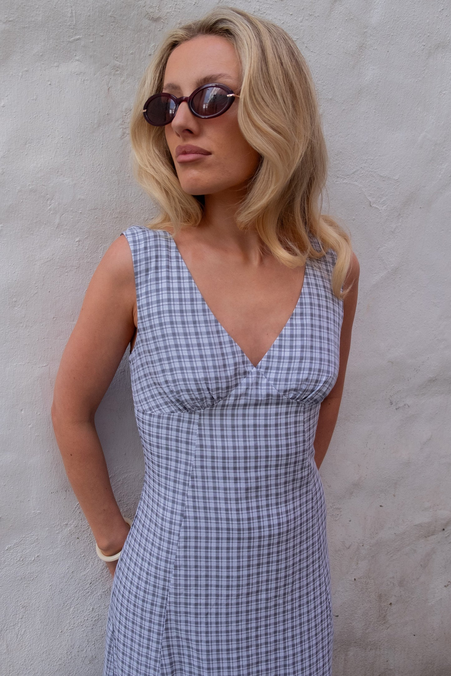 Emma Jean x Daisy St. Check Blue Midaxi Dress
