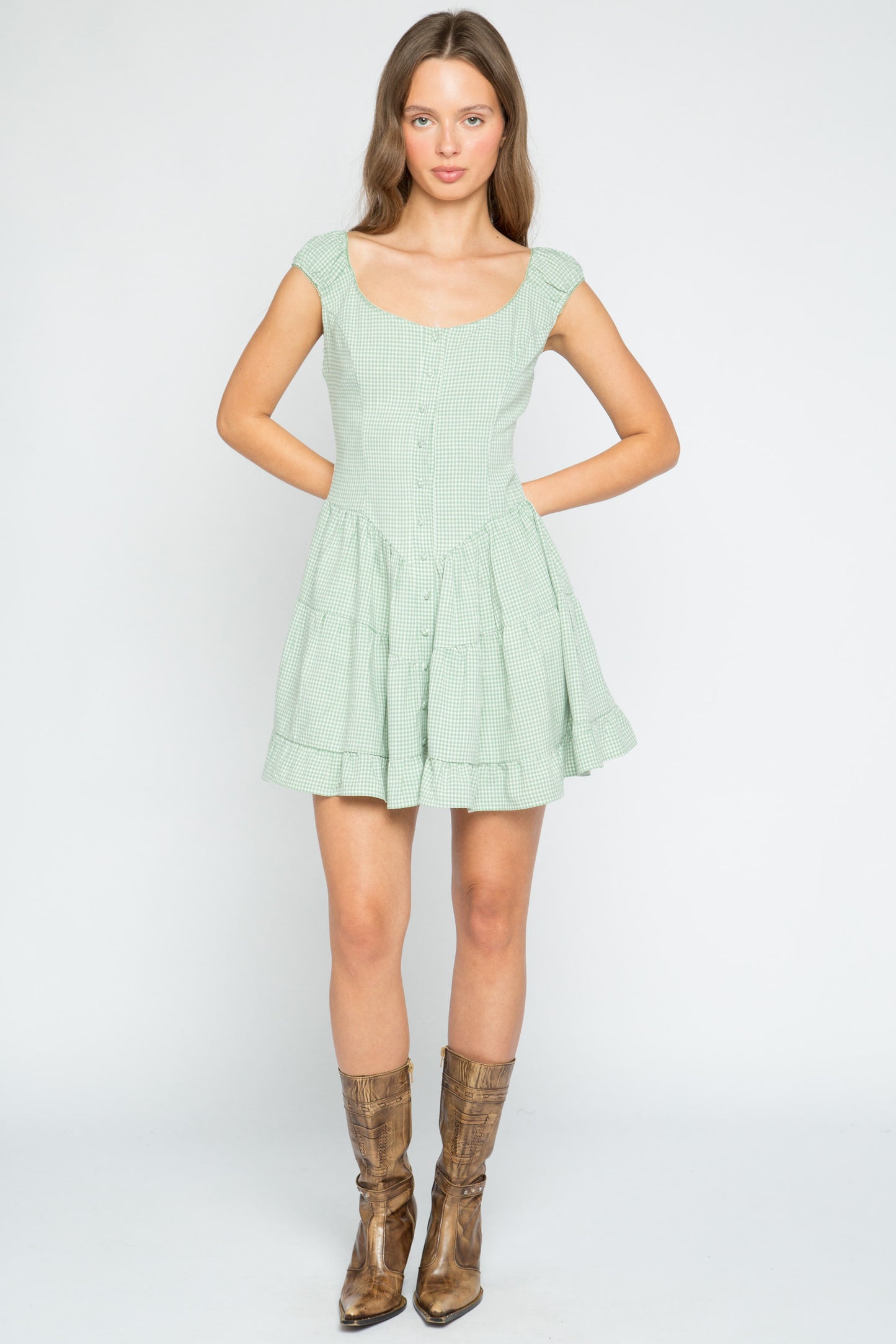 Sorrel Green Check Mini Dress