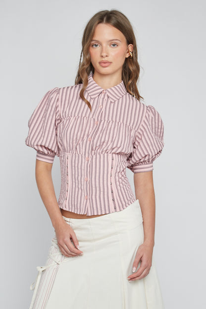 Gelato Stripe Puff Sleeve Blouse