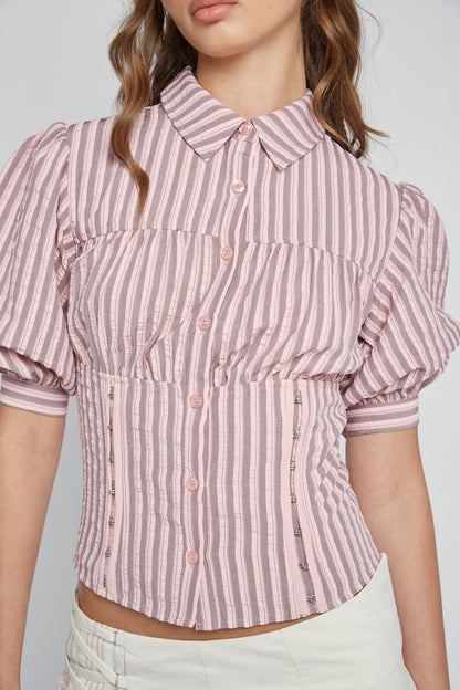 Gelato Stripe Puff Sleeve Blouse