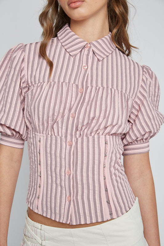 Gelato Stripe Puff Sleeve Blouse