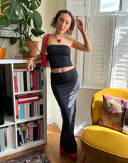 Daisy Street x Chloe Davie Slinky Low Rise Maxi Skirt in Charcoal Co-Ord