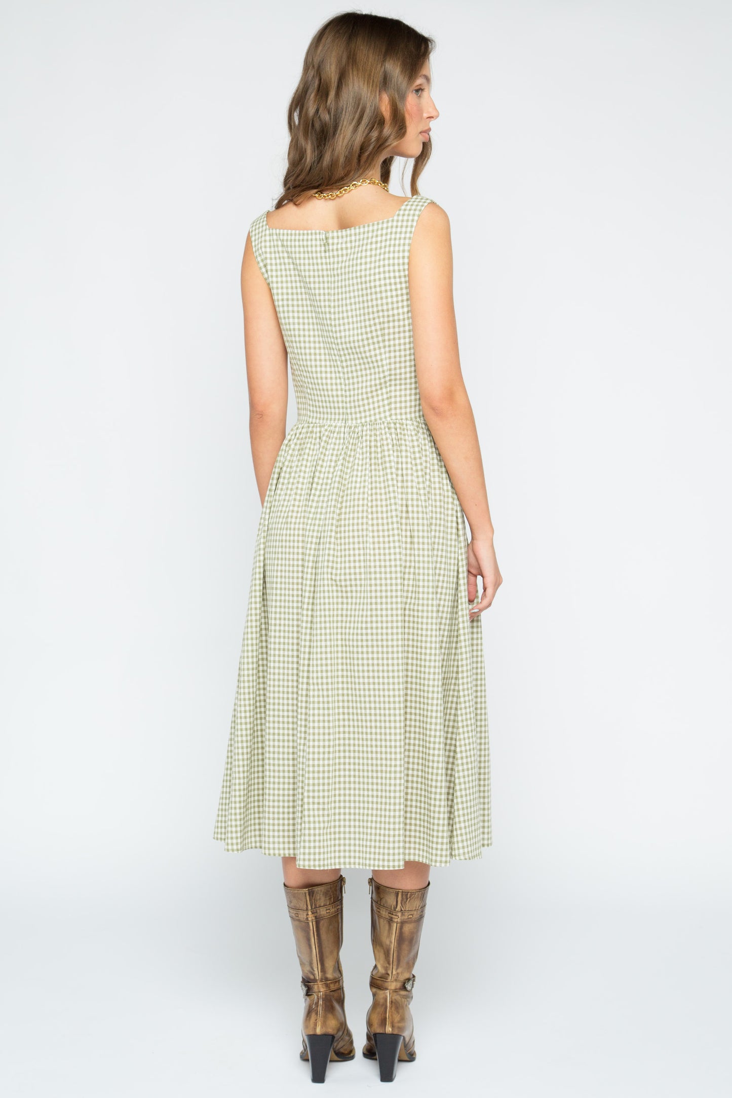Creme Check Cowl Neck Dress
