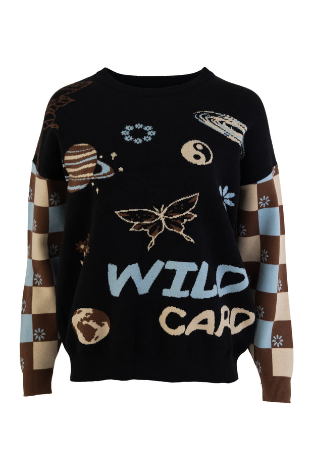 Daisy Street Wild Card Graphic Knitted Jumper