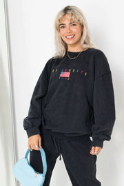Daisy Street Black Sweater With LA Embroidery