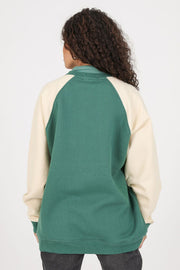 Daisy Street Sweater With Embroidery In Green and Cream