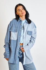 Daisy Street Cord Panelled Shacket In Blue