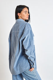 Daisy Street Cord Panelled Shacket In Blue