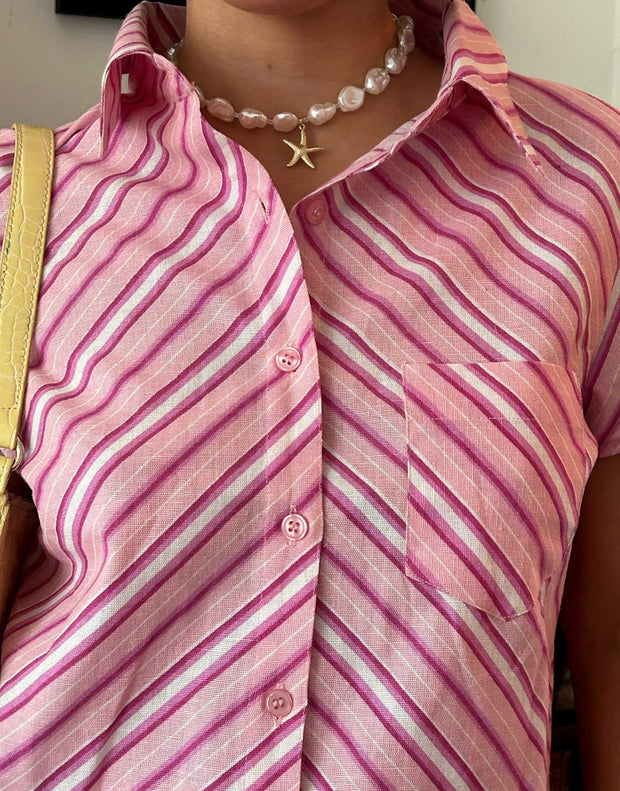 Daisy Street x Chloe Davie Pink Stripe Fitted Shirt