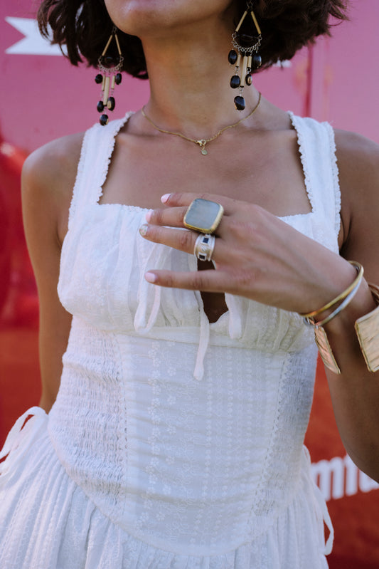Shell Broderie Milkmaid Midi Dress