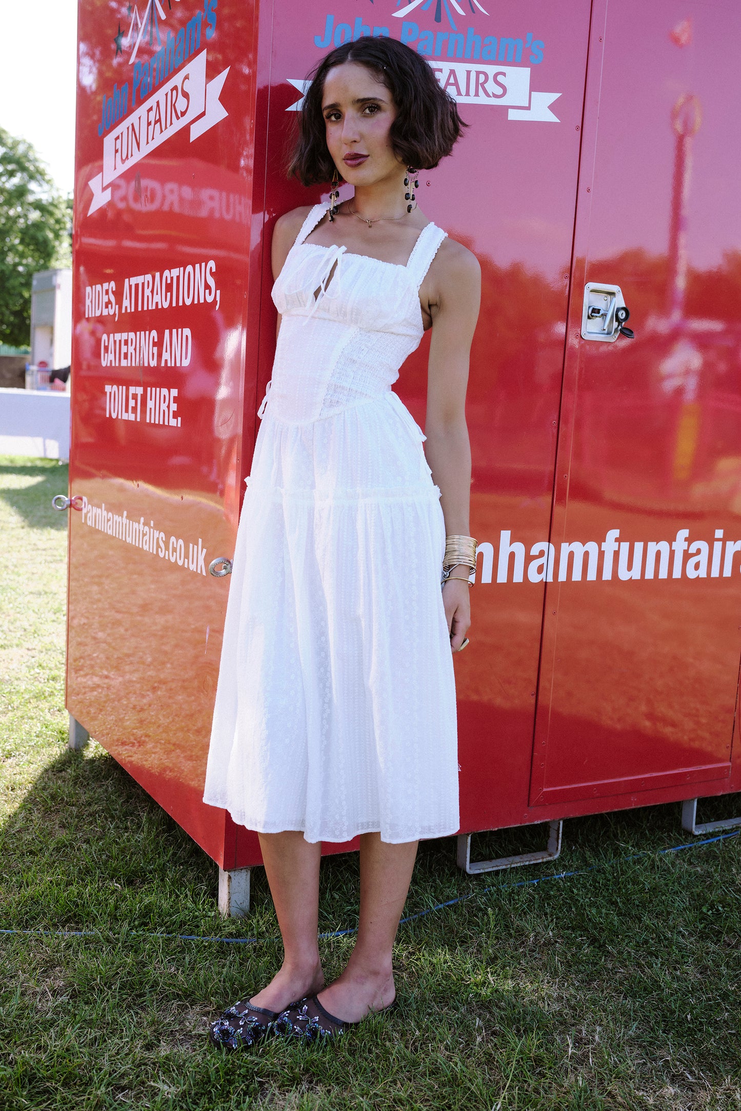 Shell Broderie Milkmaid Midi Dress