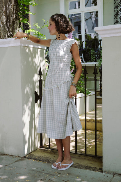 Vivi Check Smocked Midi Dress