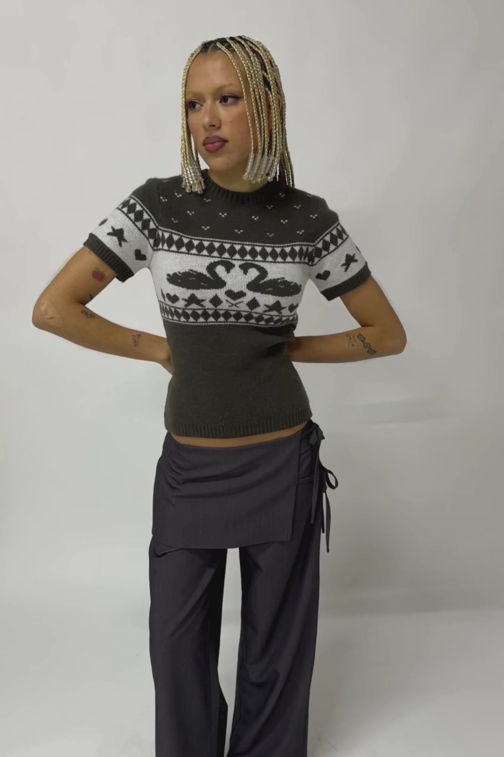 【BLACK2】Patterned knit tee Ribbed knit t-shirt - Women | MANGO United Kingdom