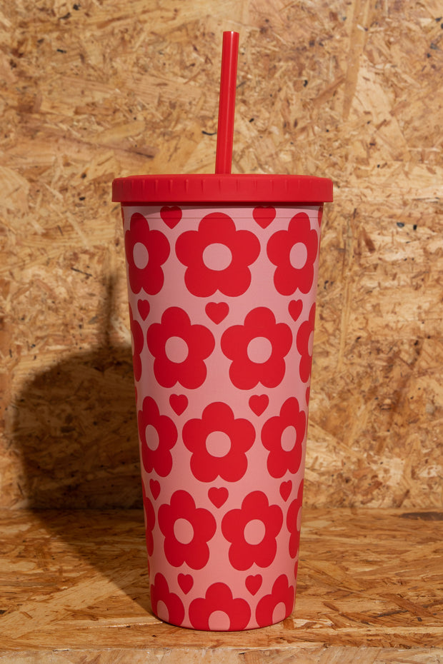 Daisy Street Re-Usable Drinking Cup And Straw With Flower Print