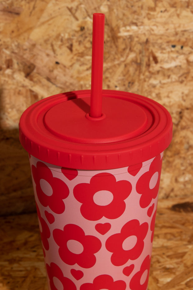 Daisy Street Re-Usable Drinking Cup And Straw With Flower Print