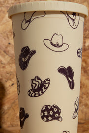 Daisy Street Re-Usable Drinking Cup And Straw With Cowboy Print