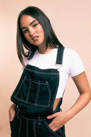 Daisy Street Denim Dungarees with Contrast Stitching and Star Pockets