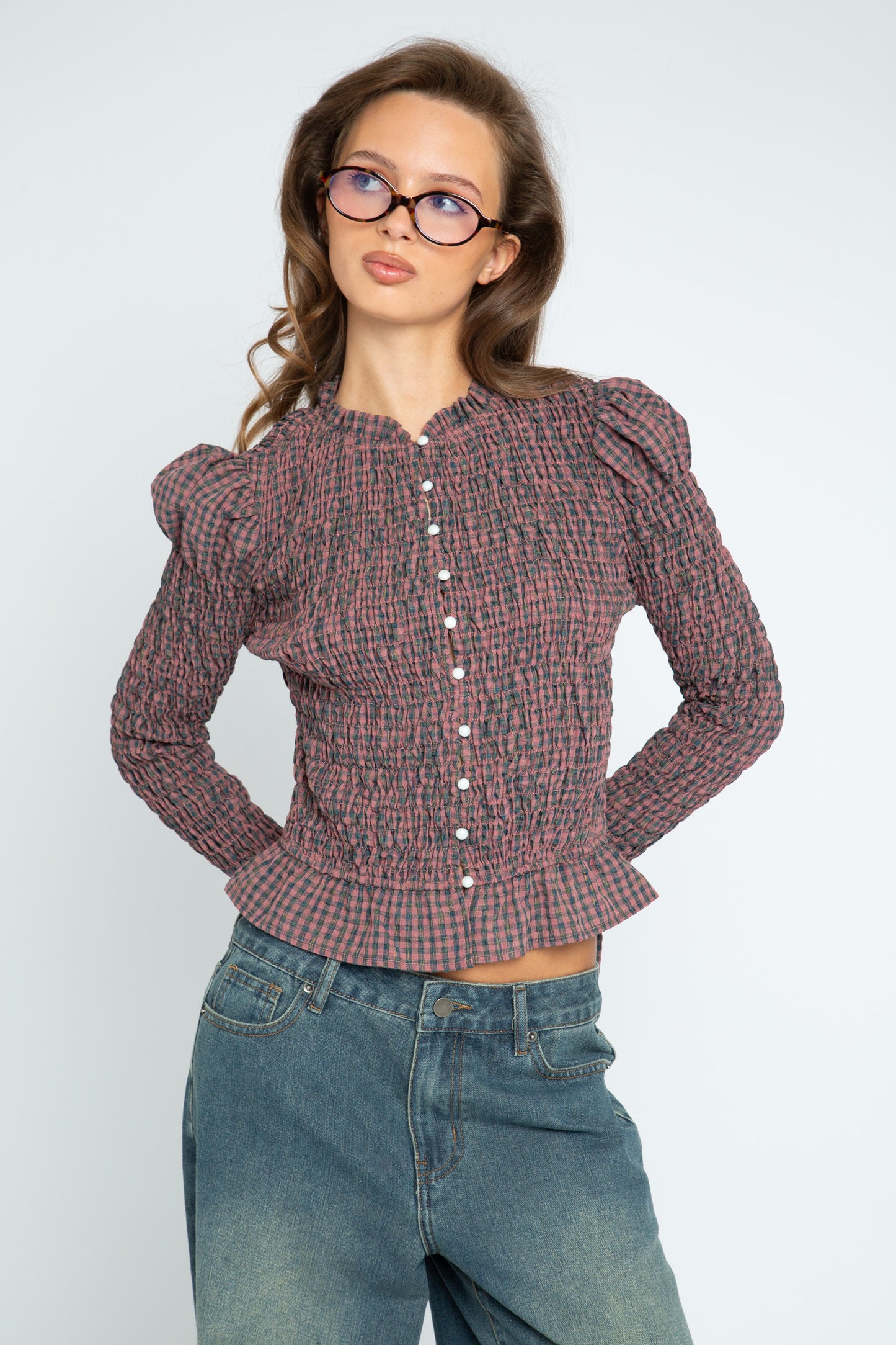 Fern Shirred Long Sleeve Top