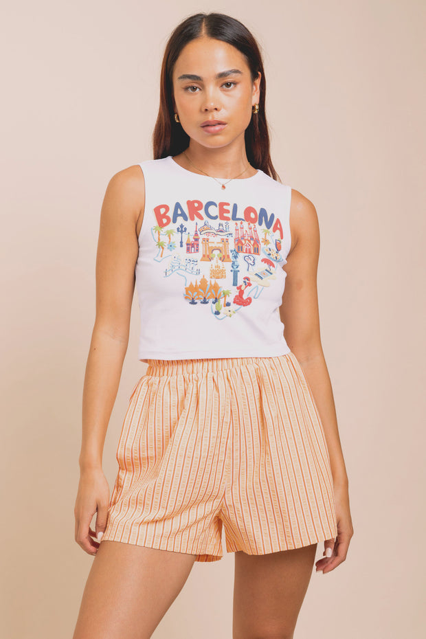 Daisy Street Vest Top With Barcelona Puff Print